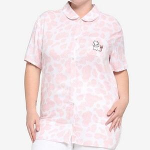 Hot Topic Strawberry Milk Cow Girls Woven Button-Up Top L